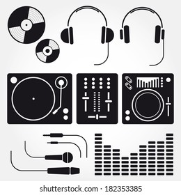 Vector set of various stylized dj icons