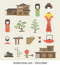 VEctor set of various stylized japanese icons