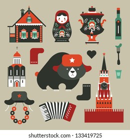 Vector set of various stylized russian icons