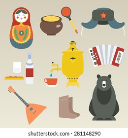 Vector set of various stylized russian icons. Flat design concept.