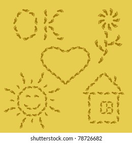 Vector, set various symbols from traces on sand