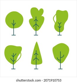 Vector set of various trees. Forest, park, and garden tree linear signs collection. Simple geometric tree contour symbols for architects. Vector illustration.  