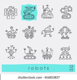 Vector set of various types of robots. Collection of robot icons.