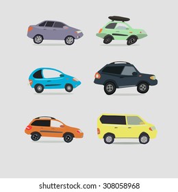 Vector set of various urban traffic and city cars
