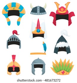 vector set of a various warrior helmets