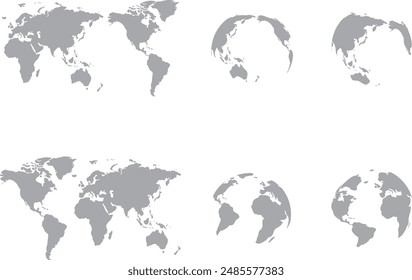 Vector Set of Various World Map Silhouettes