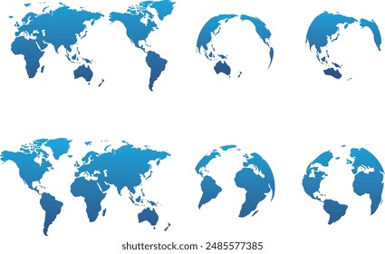 Conjunto de Vector de varias siluetas del mapa del mundo