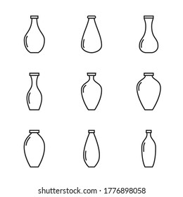 Vector set of vases, jugs icons. Thin line style.