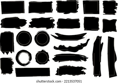 Vector set of vector-drawn spots for backgrounds. With golden frame. Set of monochrome design elements. One colored monochrome artistic hand drawn background.
