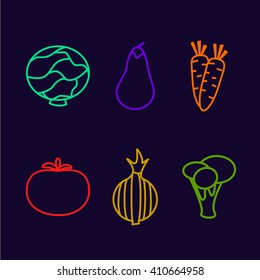 Vector set vegetables colorful outline