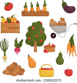 Vector con verduras y frutas