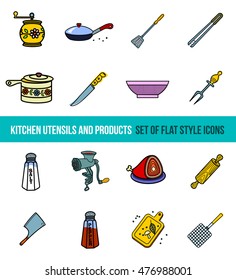 Vector set of vegetables, groceries and spices in flat style isolated on white background. Web graphics, banners, advertisements, brochures, business templates.