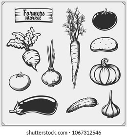 Vector set of vegetables isolated on white background. Farmers market icons.