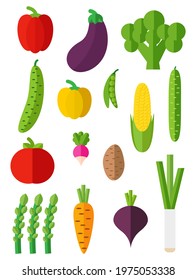 Vector set of vegetables isolated on white background. Healthy food. Flat illustration.