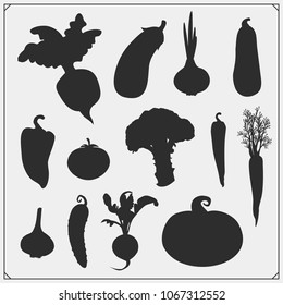 Vector set of vegetables silhouettes isolated on white background.