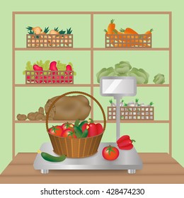 vector set of vegetables with weighing-machine