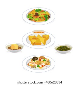 Vector set of vegetarian food on white background.
