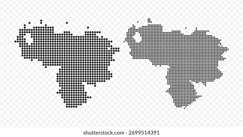 Conjunto de Vector de mapa de Venezuela con patrón de semitono punteado negro aislado sobre fondo transparente