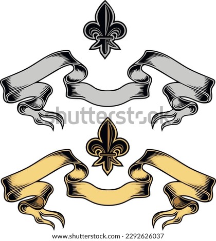 vector, set of ventage banners and a heraldic lily