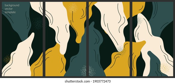 Vector set of vertical abstract banners in minimalistic flat style in color of the year. Fortuna gold, Set Sail Champagne and Tidewater Green. Design templates for social media stories, web banners.