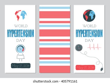 Vector Set Of Vertical Banner Templates. Suitable For World Hypertension Day Holiday. For Poster, Greeting Cards, Brochures, Tags And Labels, Souvenirs, Invitations, Calendars And Party Designs. 