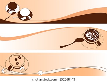 Vector set of vertical banners with coffee cups.