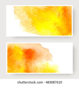 Vector set of vertical banners with watercolor splash. Orange watercolour design cards set