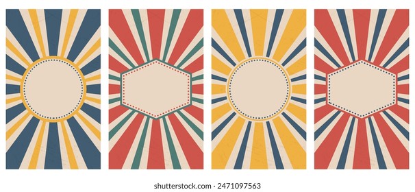 Vector set of vertical circus posters. Retro backgrounds with rays. Vector illustration.