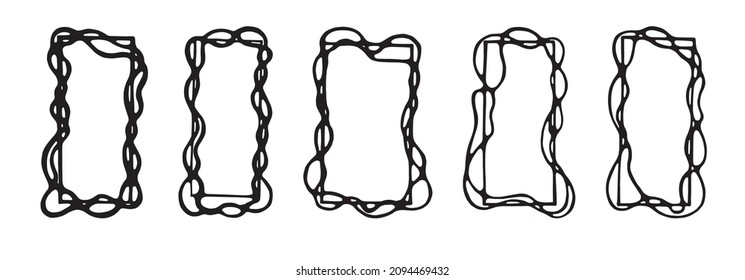 Vector set vertical frames templates with abstract organic wavy lines. Rectangular shape. Illustration for mobile apps, social media, templates, designs, posters and advertisements.