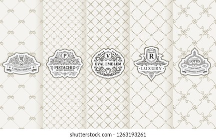 Vector set of vertical labels. Restaurant icons, logo, frames, luxury packaging for the product. Black cards on a white background. Templates vintage ornament - design elements