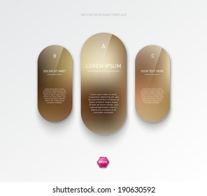 Vector set of vertical rounded brown glossy banners with blurry background.