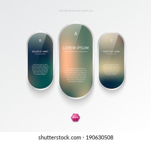 Vector set of vertical rounded and glossy banners with blurry background.