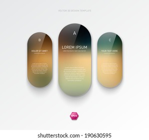 Vector set of vertical rounded glossy banners with blurry background.