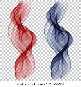 Vector set of vertical waves on a transparent background. Red and blue transparent wave design elements.