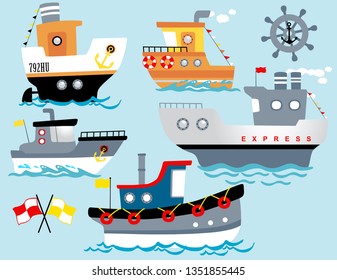 Vector set of vessel cartoon with sailing element illustration