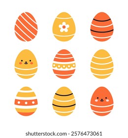 Vector set of vibrant easter eggs with abstract patterns and decorative designs. A festive easter eggs collection of colorful elements for holiday-themed designs.