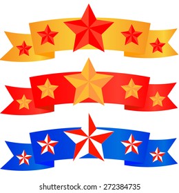 vector set for victory day with stars on ribbon in different colors