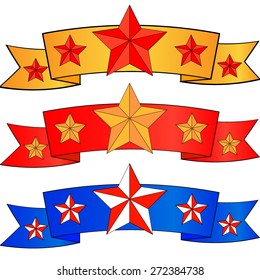 vector set for victory day with stars on ribbon in different colors