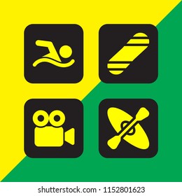  vector set. video camera, kayak, sports and competition and swimming figure illustration for web and graphic design