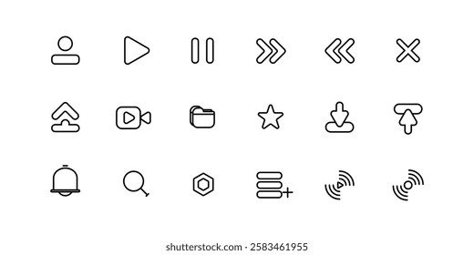 Vector, Set Video Player Icons in Outline Style for Web and Mobile Design