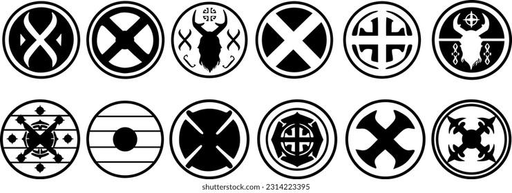 Vector set Viking shields with different patterns and symbols