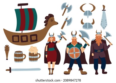 Vektorgrafik-Set von Bildern. Skandinavische mythologische Zeichen. Objektsatz für Viking.