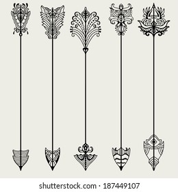 Vector Set Of Vintage Arrows, Hand Drawn In Graphic Style