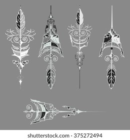 Vector set of vintage arrows, hand drawn in graphic style. Vector design set. Set of hipster arrows, hand drawn doodles.