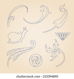 Vector set of vintage art nouveau floral elements.