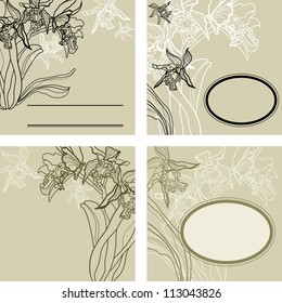 Vector set of vintage background with frames - orchid flowers