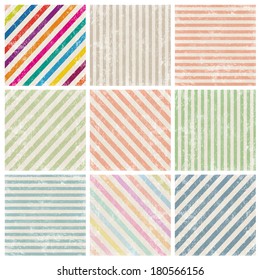 Vector set of vintage backgrounds. Striped grungy repeating textures collection.