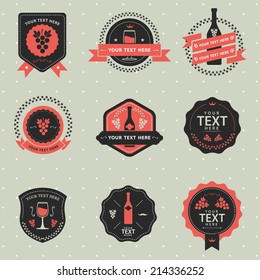 Vector Set of vintage badge Wine and grape, labels and design elements