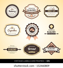 Vector set of Vintage bakery logo labels and frames design