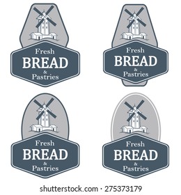 Vector set of vintage bakery logos and emblems. Old windmill (mill) template